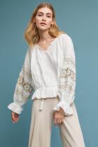 Eri + Ali Embroidered Linen Peasant Top
