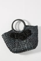 Anthropologie Perfectly Pommed Mini Straw Tote Bag