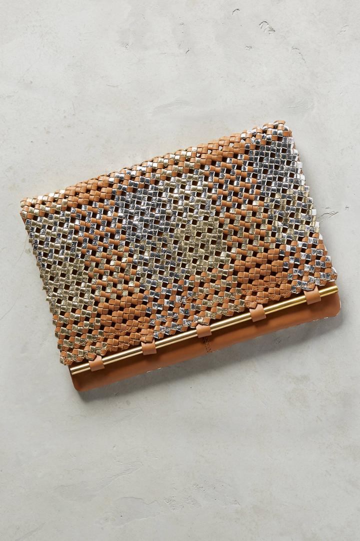Anthropologie Woven Metallic Pouch