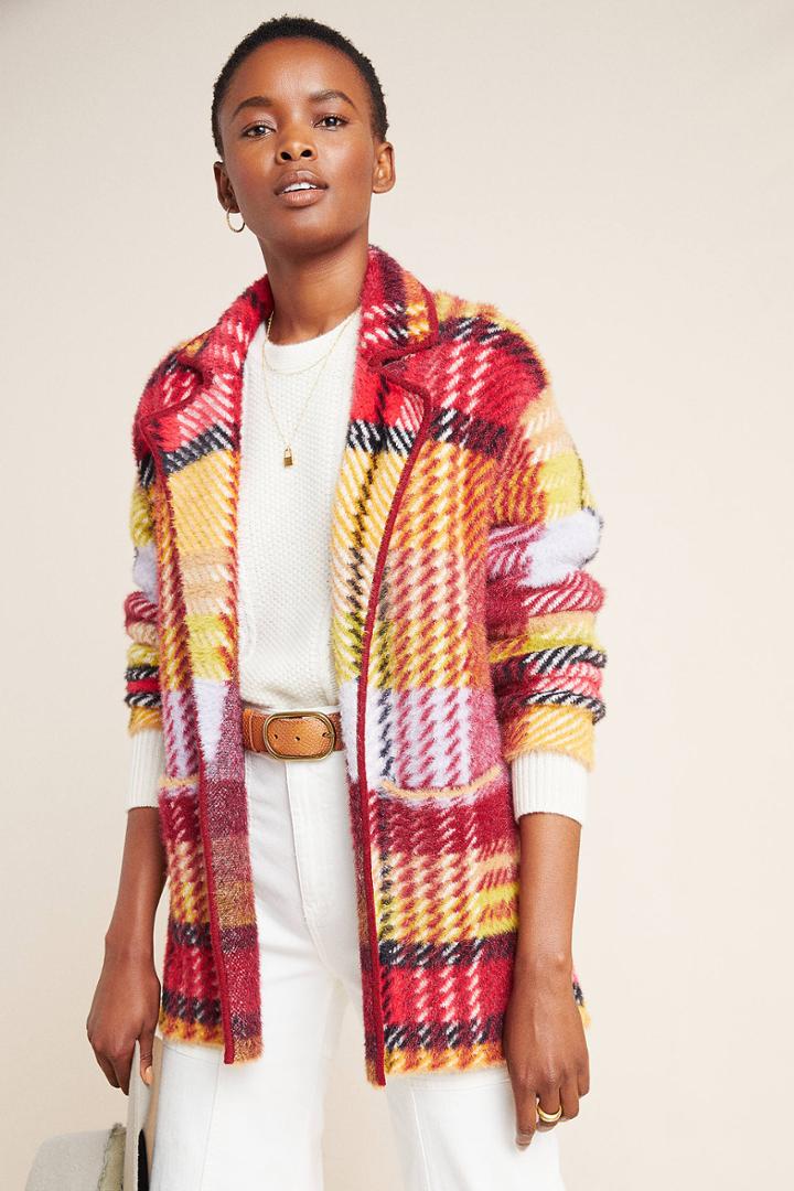 Anthropologie Oracia Plaid Sweater Coat