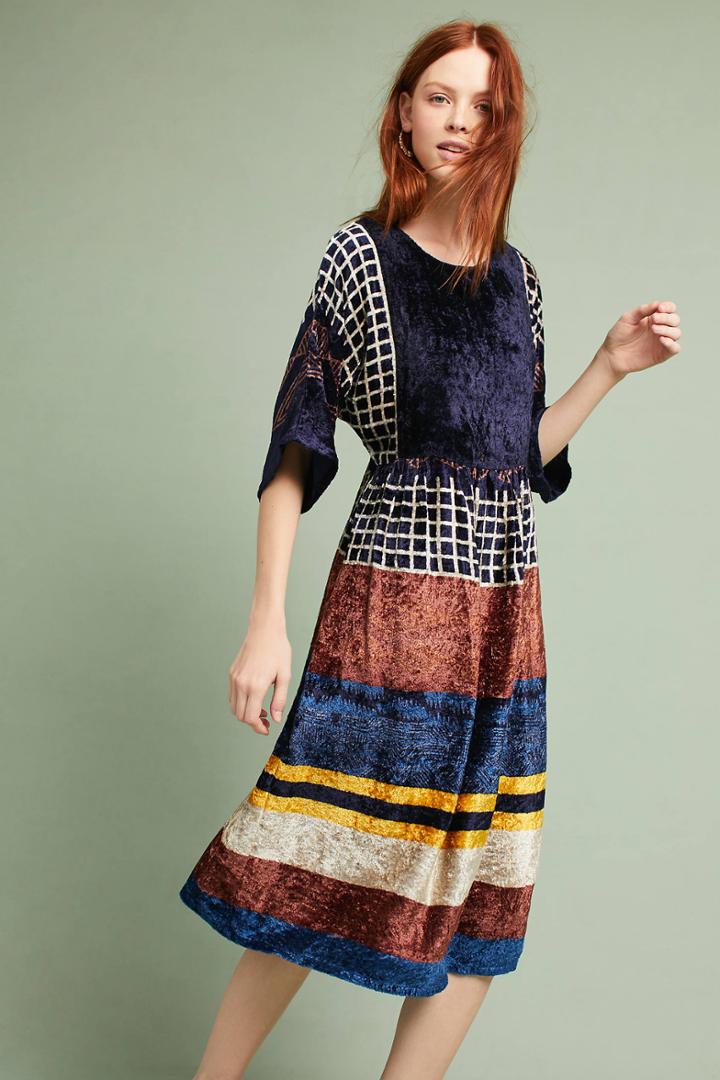 Norblack Norwhite Striped Velvet Dress