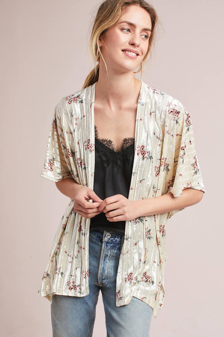 Anthropologie Barrington Floral Velvet Kimono