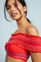 Red Carter Ipanema Smocked Off-the-shoulder Bikini Top