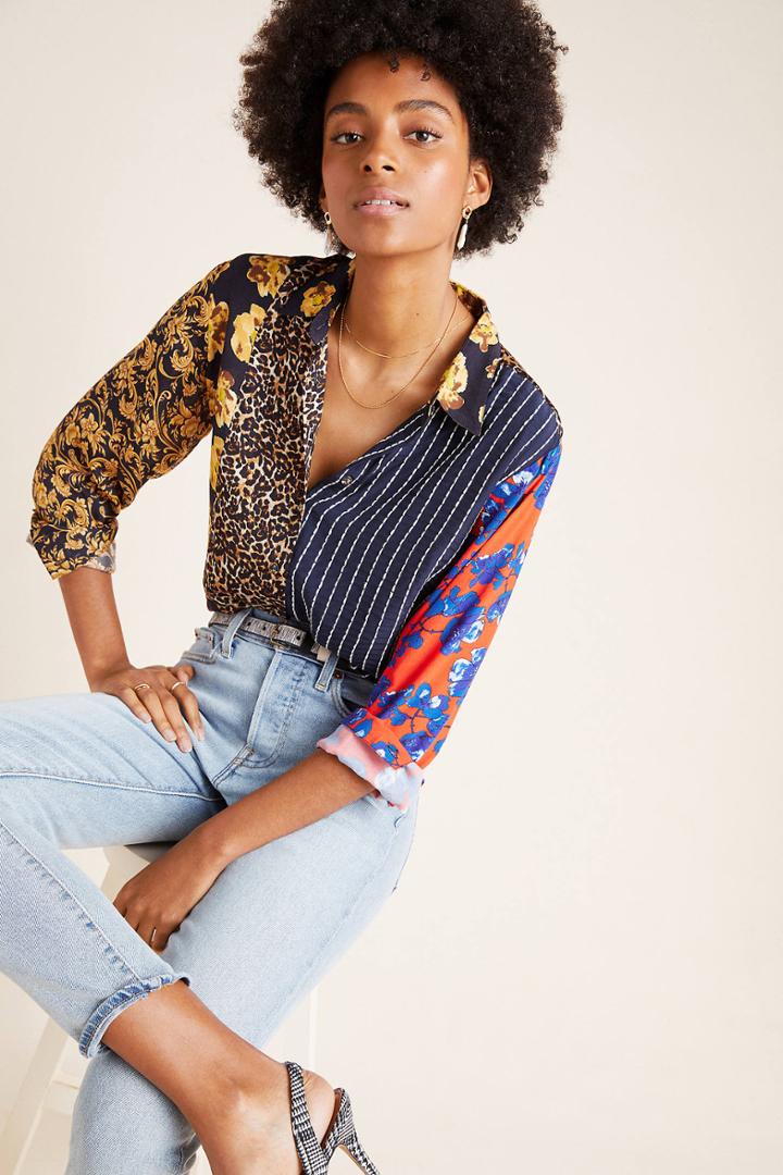 Anthropologie Cammie Embroidered Buttondown