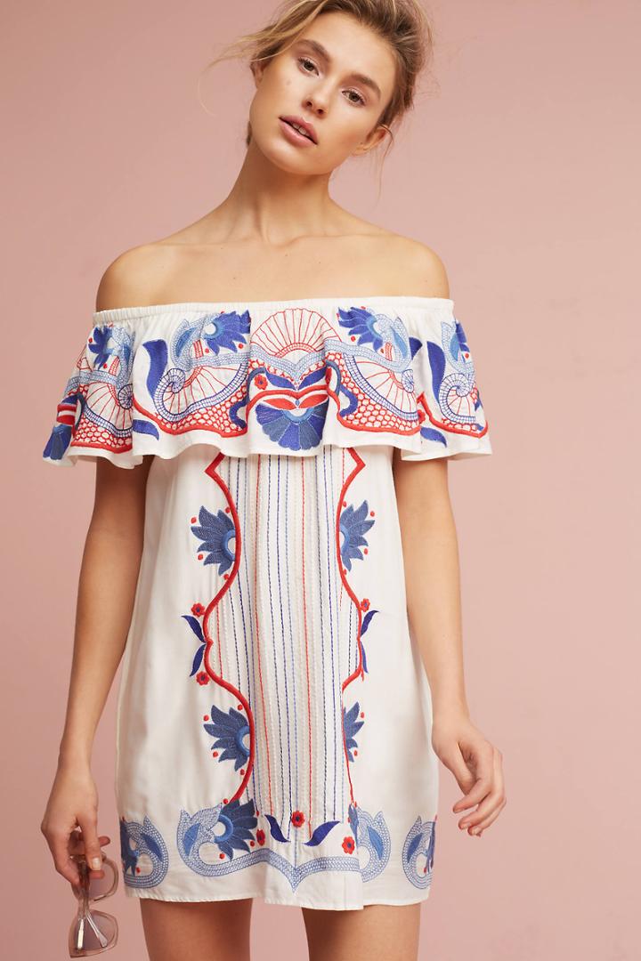 Red Carter Embroidered Off-the-shoulder Cover-up