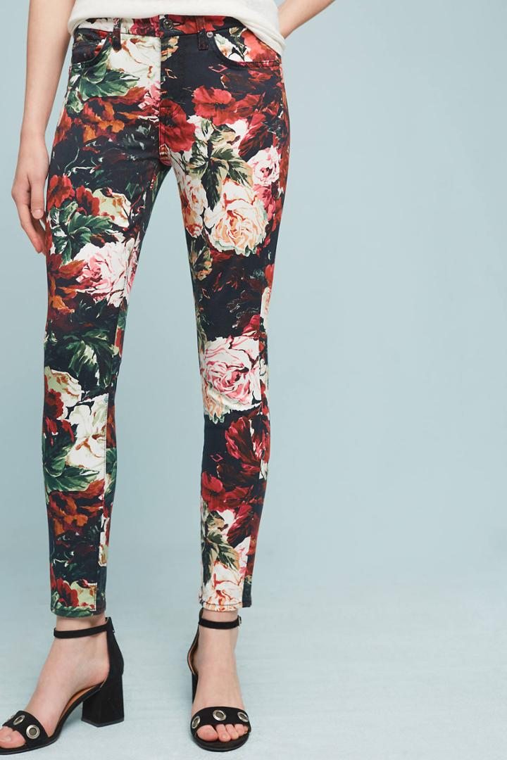7 For All Mankind Floral Low-rise Skinny Jeans