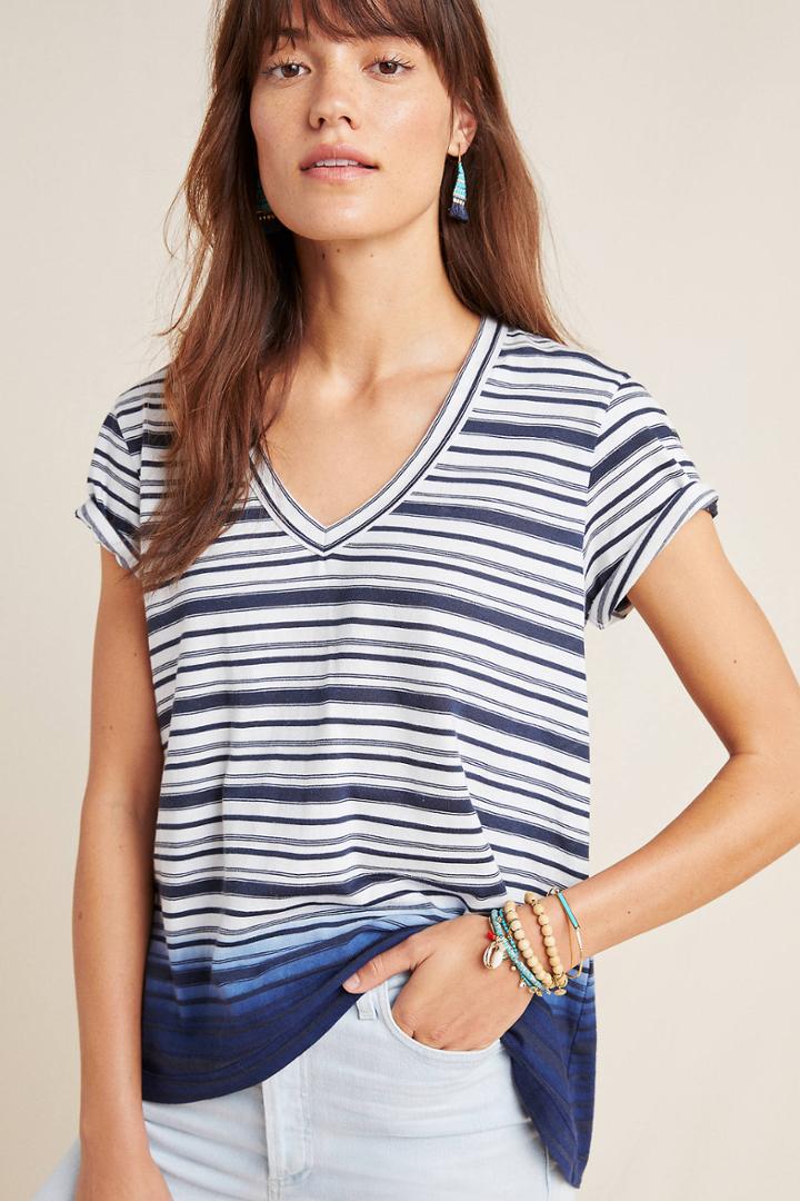 Left Of Center Pearl Striped V-neck Tee