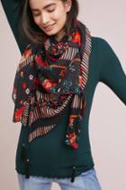 Anthropologie Floral Tasseled Scarf