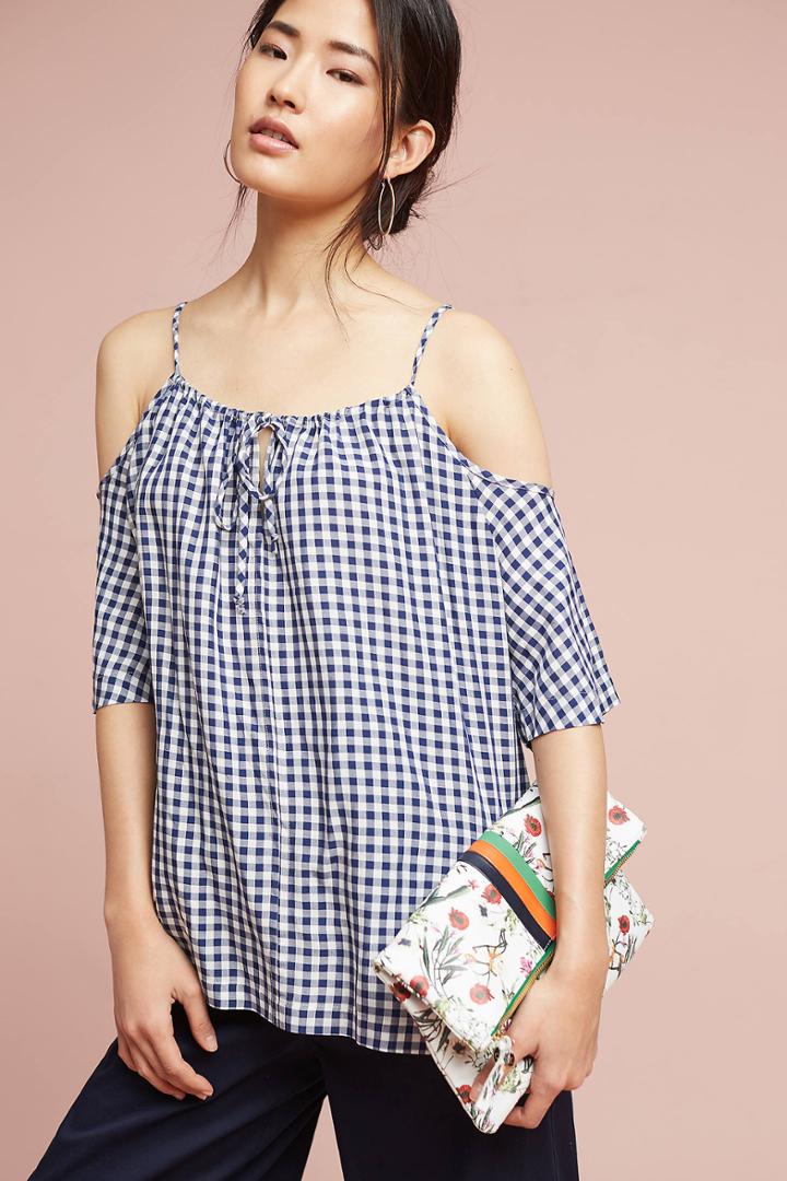 Velvet By Graham & Spencer Gingham Open-shoulder Blouse