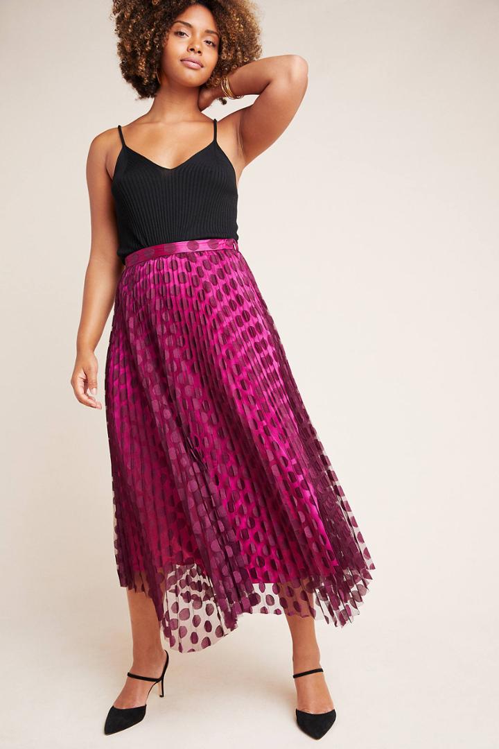 Anthropologie Phoebe Pleated Midi Skirt