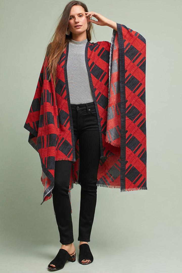 Anthropologie Checked Cashmere Kimono