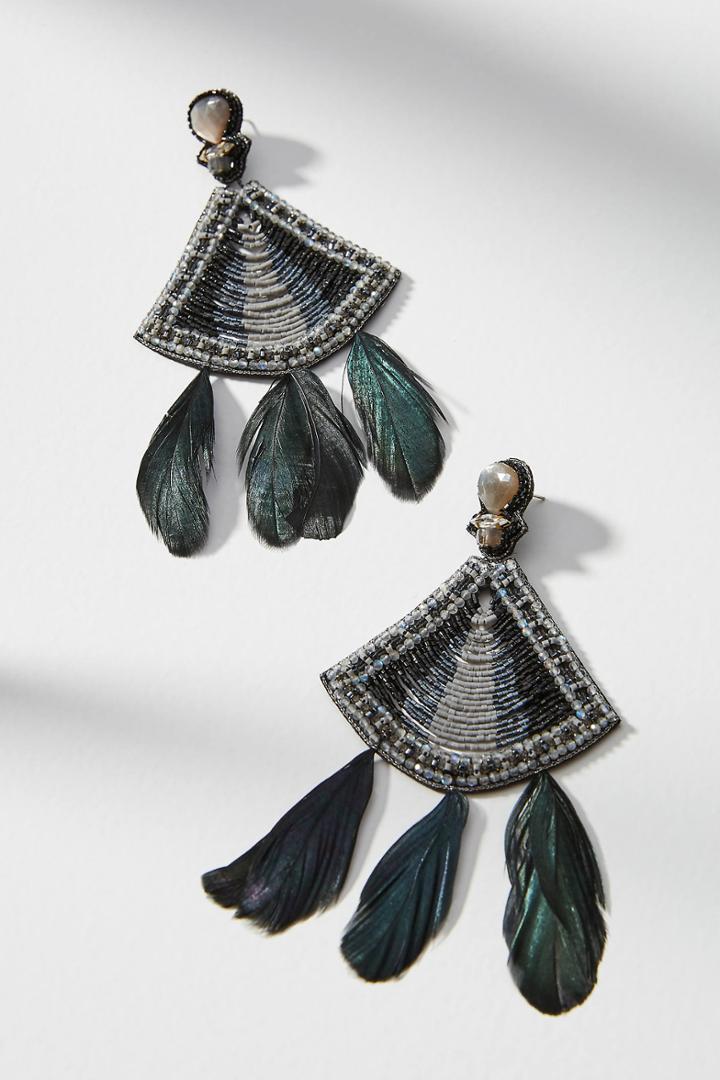 Deepa Gurnani Feathered Fan Drop Earrings
