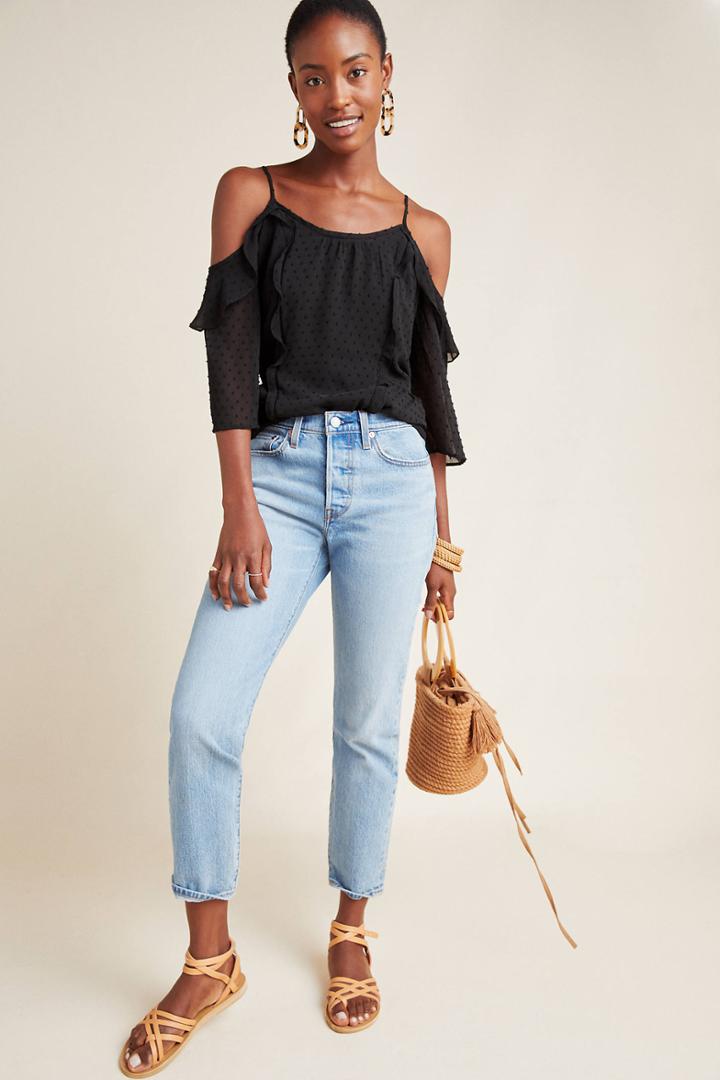 Daniel Rainn Zelda Ruffled Open-shoulder Blouse