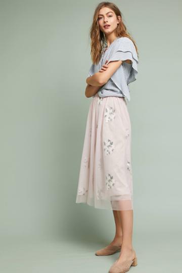 Eri + Ali Embroidered Tulle Midi Skirt