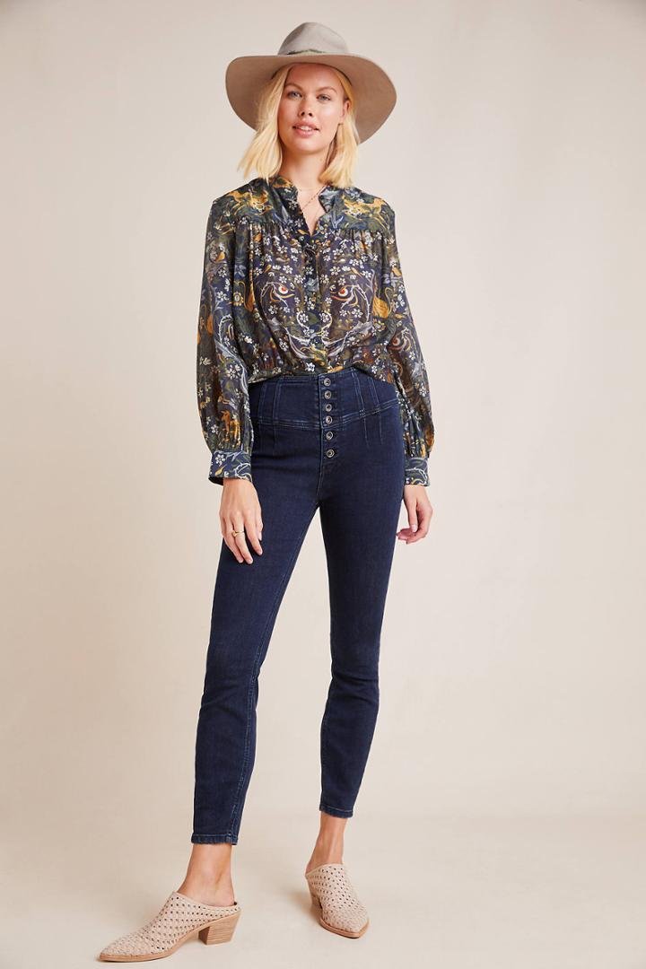 Pilcro And The Letterpress Pilcro High-rise Button-fly Skinny Jeans