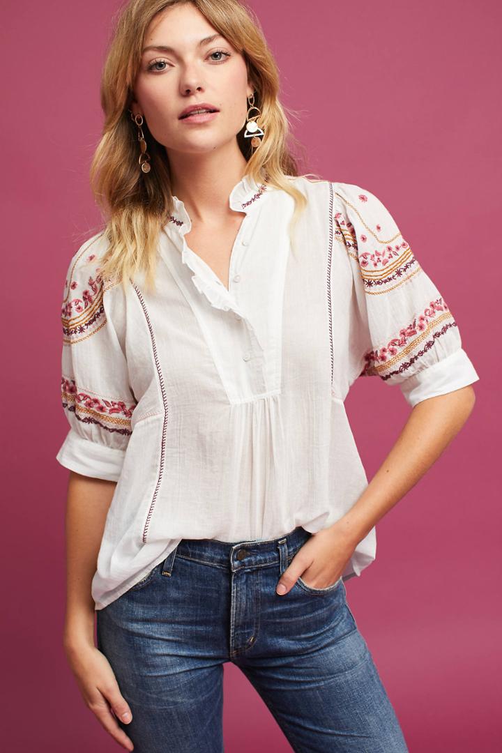 Akemi + Kin Embroidered High-neck Blouse