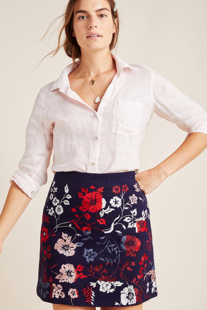 Maeve Alene Embroidered Mini Skirt