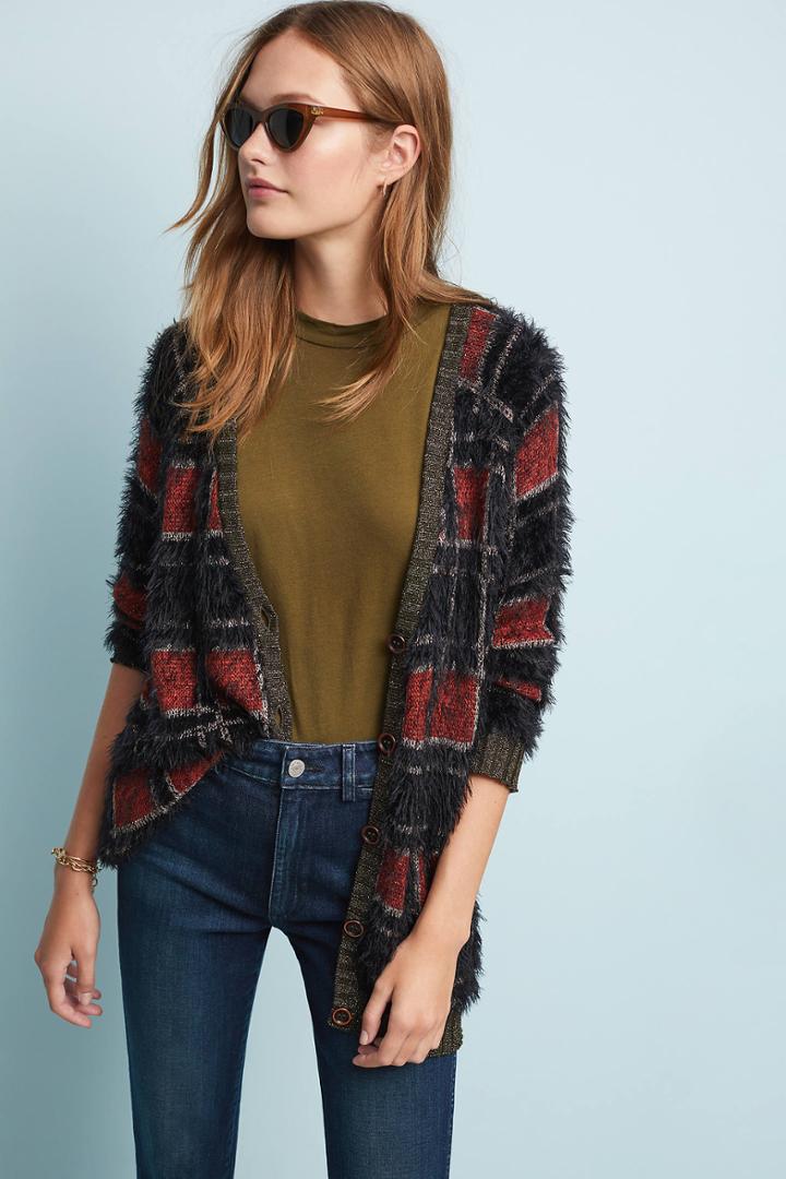 Ottod'ame Sparkly Plaid Cardigan