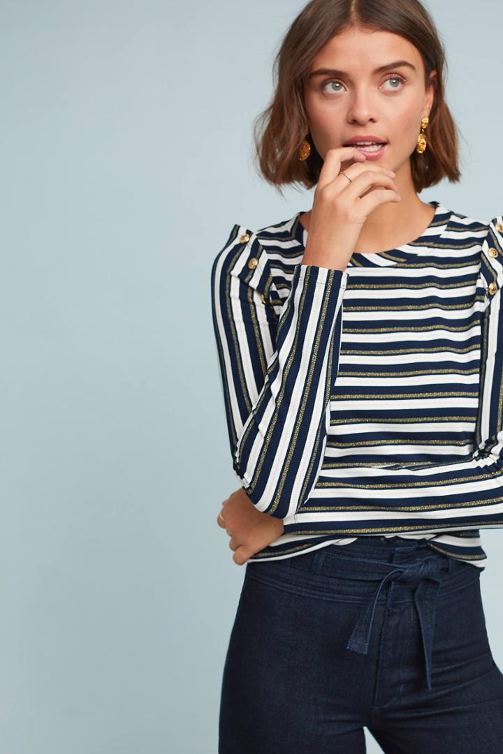 Eva Franco Buckingham Striped Top