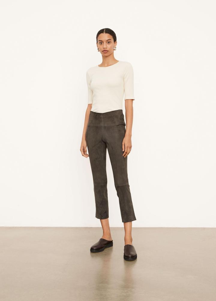 Vince Stretch Suede Split Hem Crop