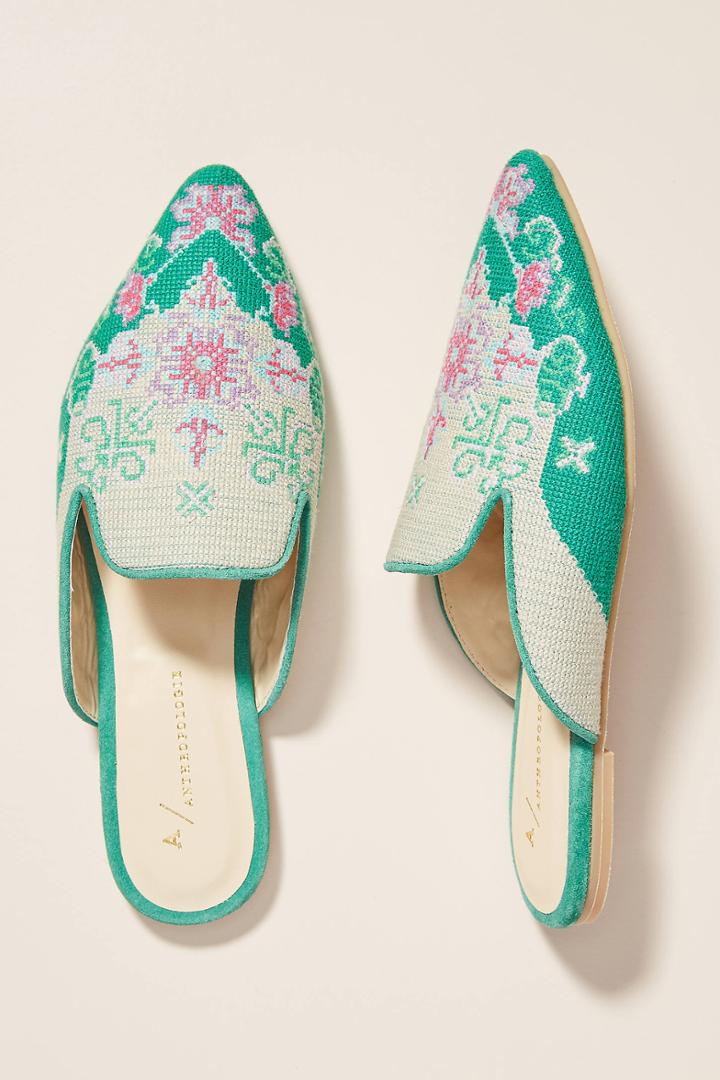 Anthropologie Embroidered Slides
