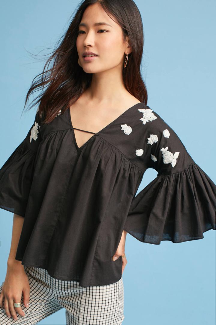 Maeve Harlow Embroidered V-neck Pullover