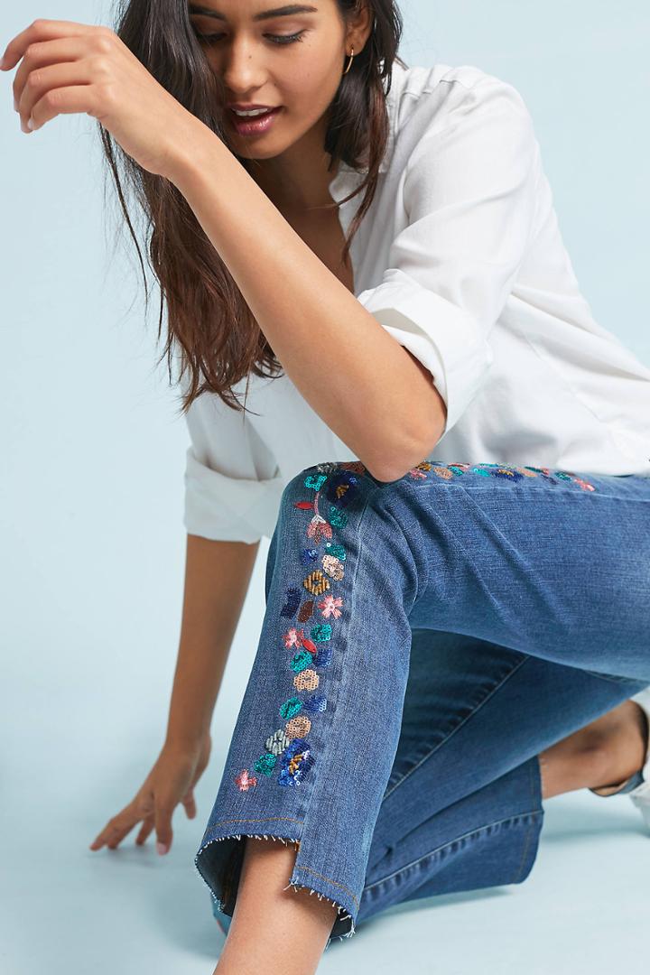 Pilcro And The Letterpress Pilcro Embroidered Mid-rise Slim Straight Jeans