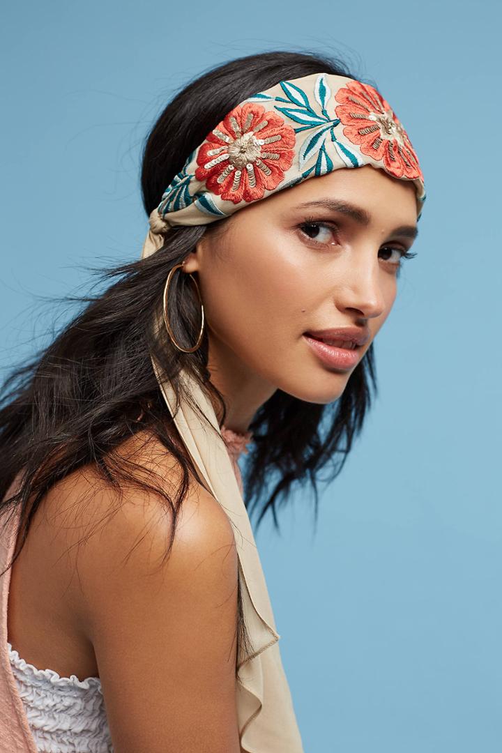 Anthropologie Embroidered Florals Headband