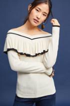 Knitted & Knotted Ruffled Off-the-shoulder Pullover