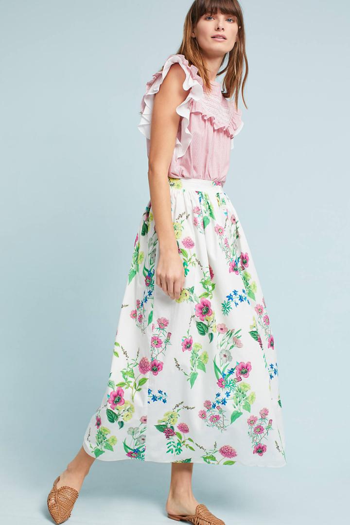 Mds Stripes Floral Button-front Skirt