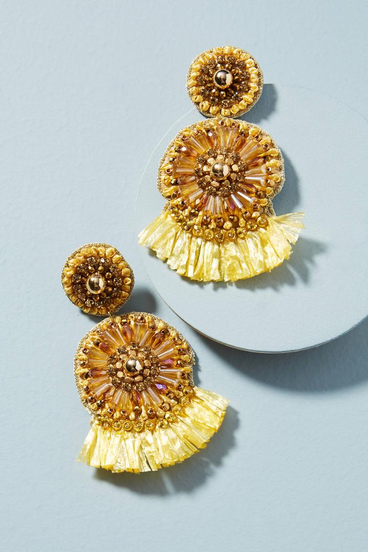 Anthropologie Sunshine Raffia Drop Earrings