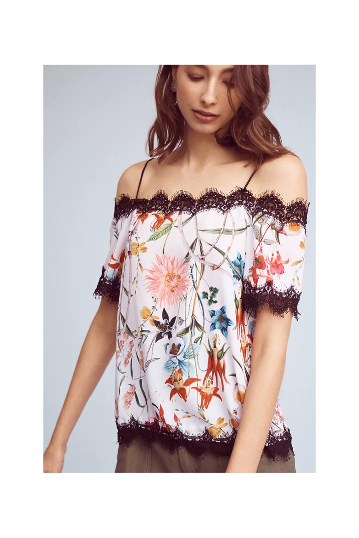 Delfi Floral Open-shoulder Top