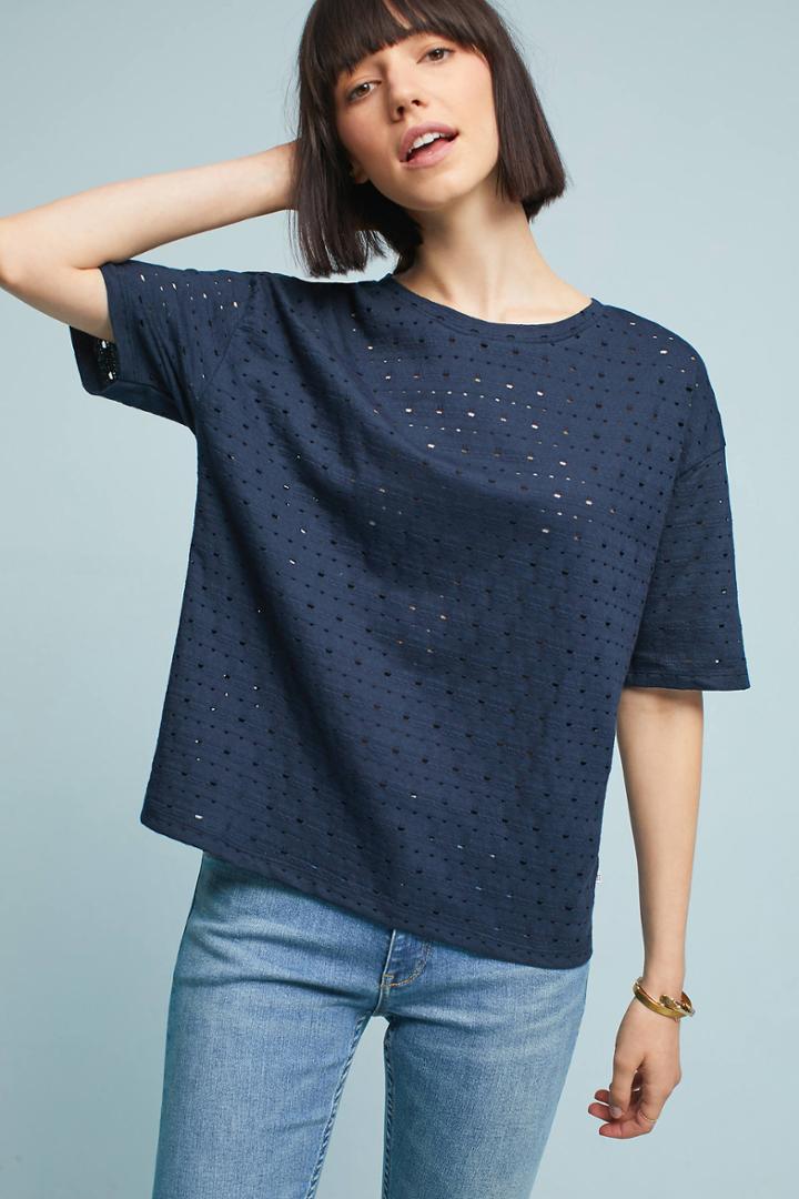 Lei Eyelet Crew Neck Tee