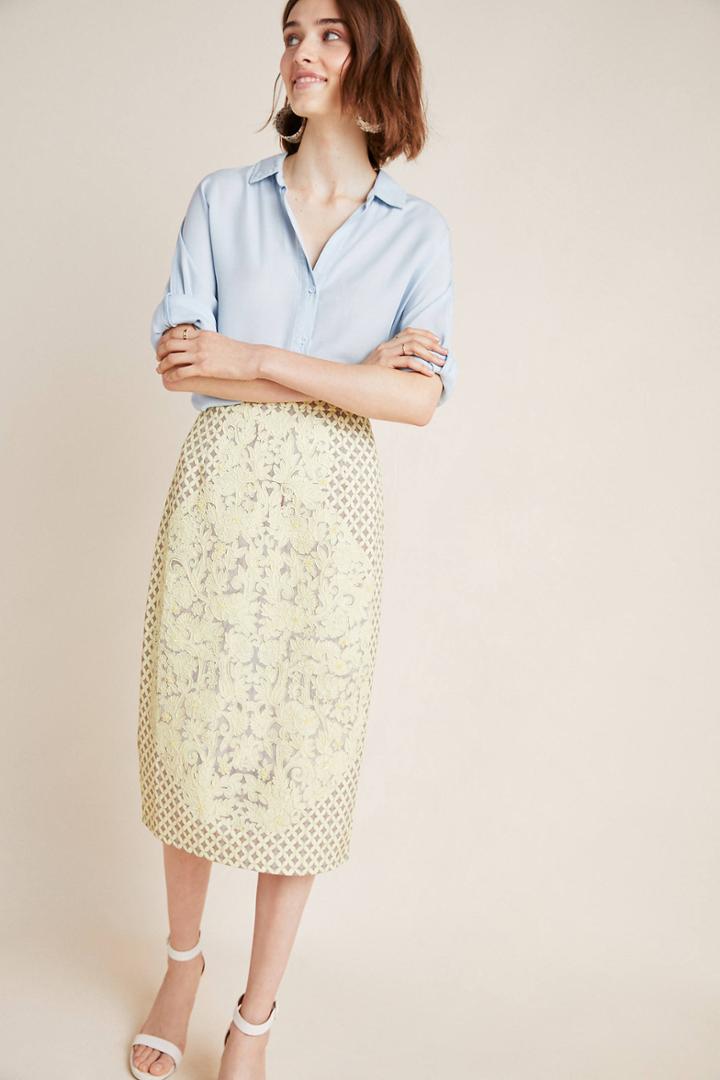 Anthropologie Miranda Embroidered Pencil Skirt