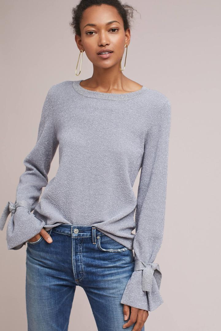 White + Warren Shine Tie-cuff Sweater
