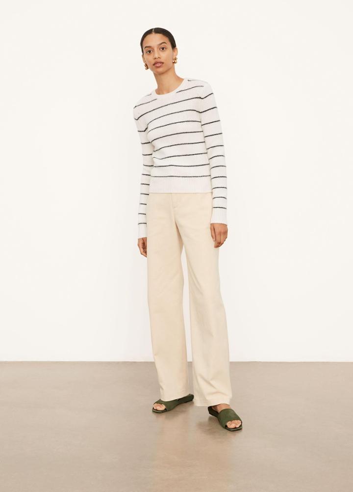 Vince Cashmere Striped Fitted Crew Neck
