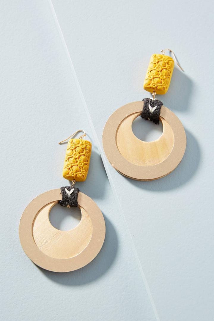 Anthropologie Sedgwick Wooden Drop Earrings
