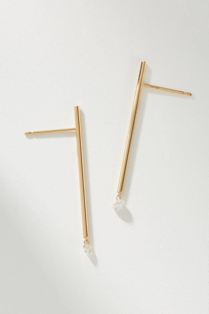 Nicha 18k Gold Diamond Bar Earrings