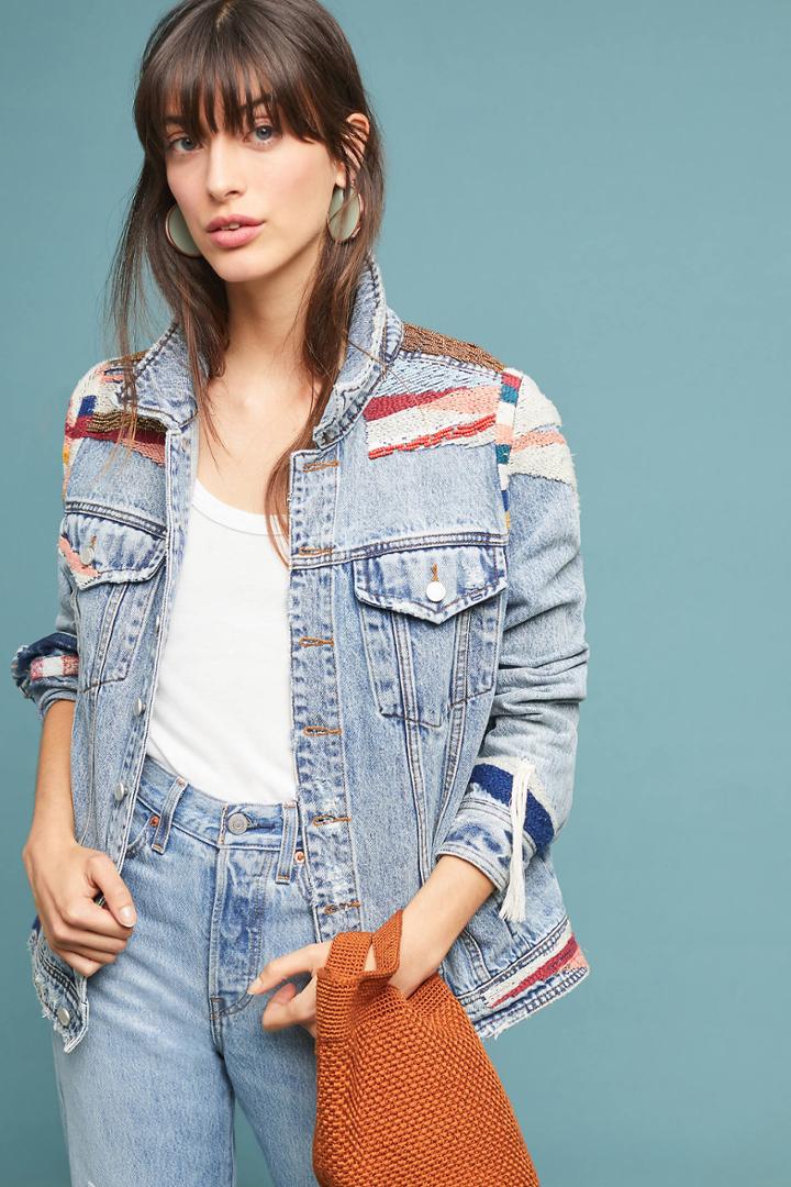 Blanknyc Textured Fringe Denim Jacket
