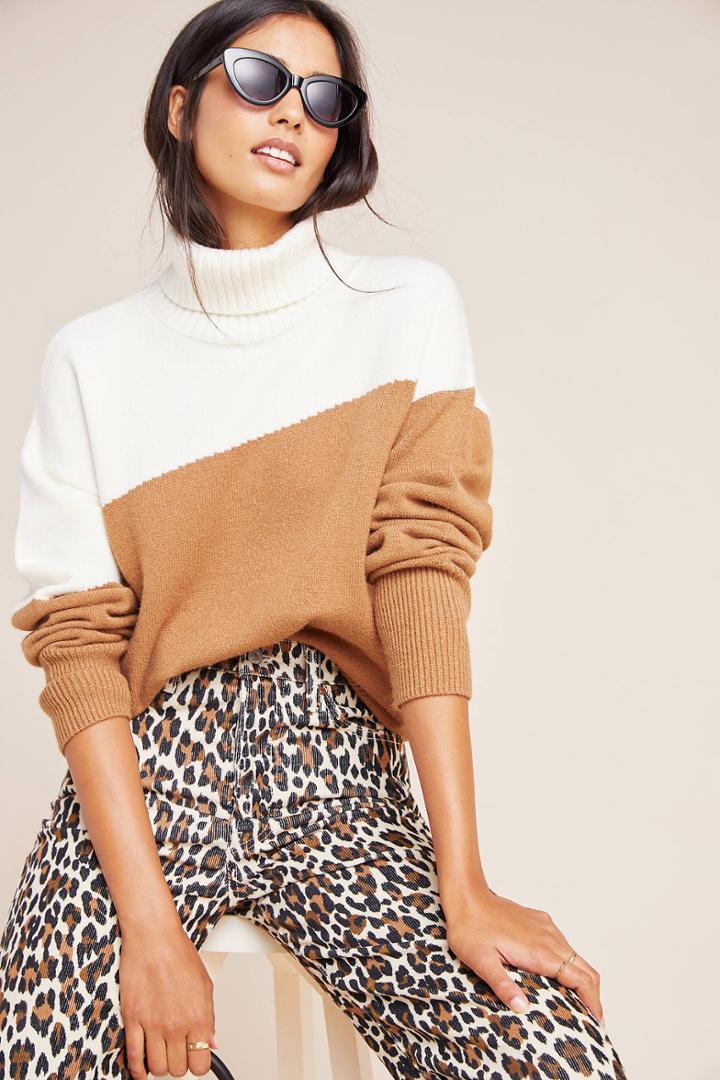 Anthropologie Leanna Colorblocked Turtleneck