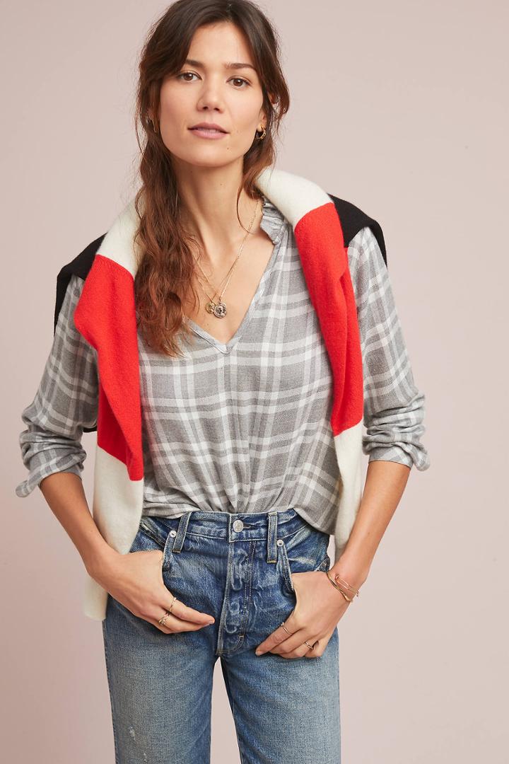 Cloth & Stone Plaid Blouse