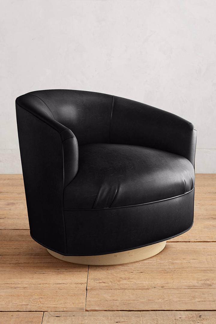 Anthropologie Premium Leather Amoret Swivel Chair