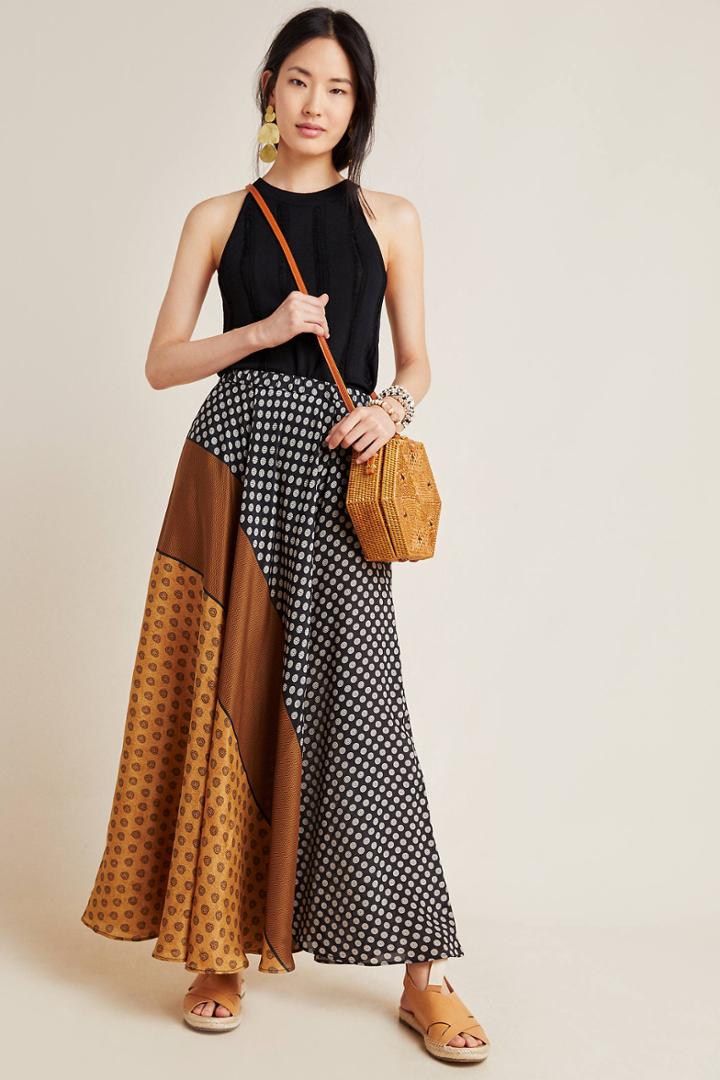 Mes Demoiselles Beatrix Silk A-line Midi Skirt