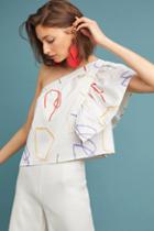 Where Mountains Meet Graphic One-shoulder Blouse