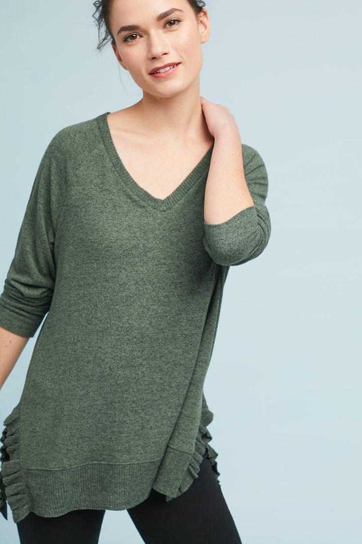 Anthropologie Brushed Fleece V-neck Pullover