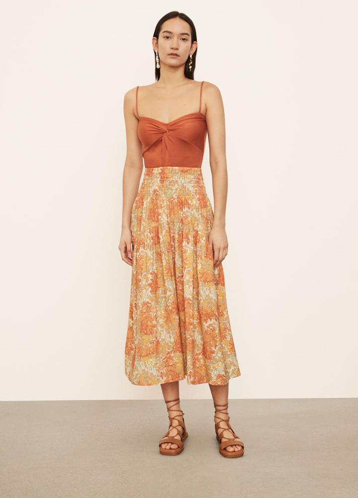 Vince Garden Smocked Tiered Skirt