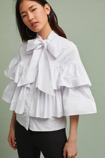 5 On 7 Tiered Poplin Tie-neck Blouse