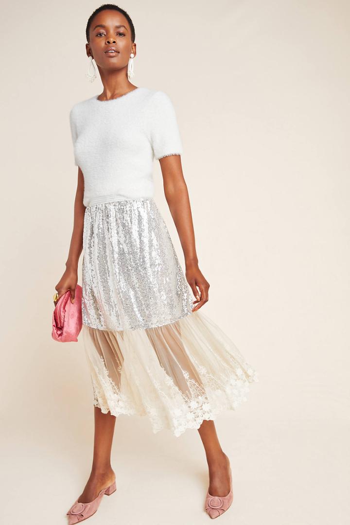 Rina Dhaka Maribeth Sequined Midi Skirt