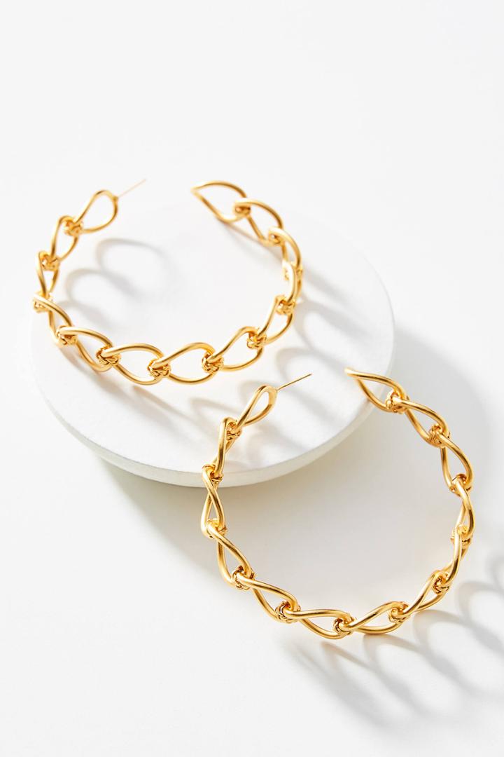 Anthropologie Liza Echeverry Modern Love 24k Gold-plated Hoop Earrings
