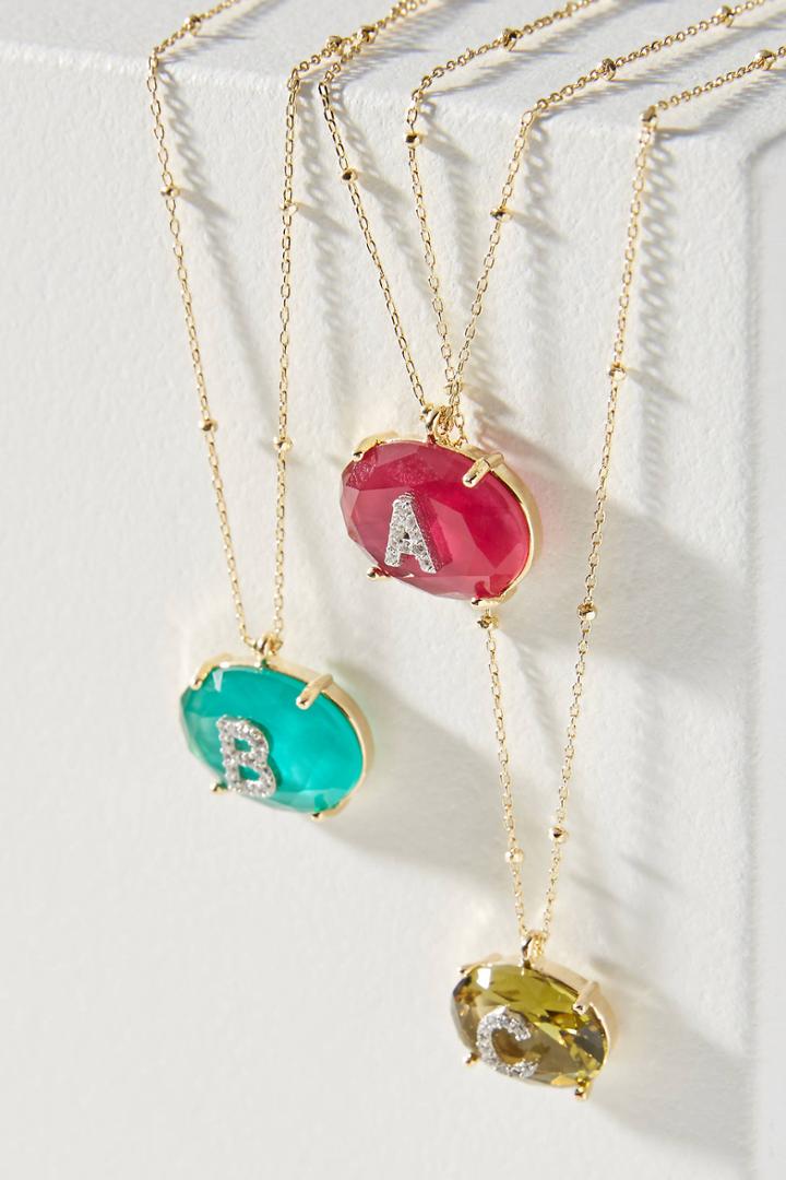 Anthropologie Jeweled Monogram Pendant Necklace